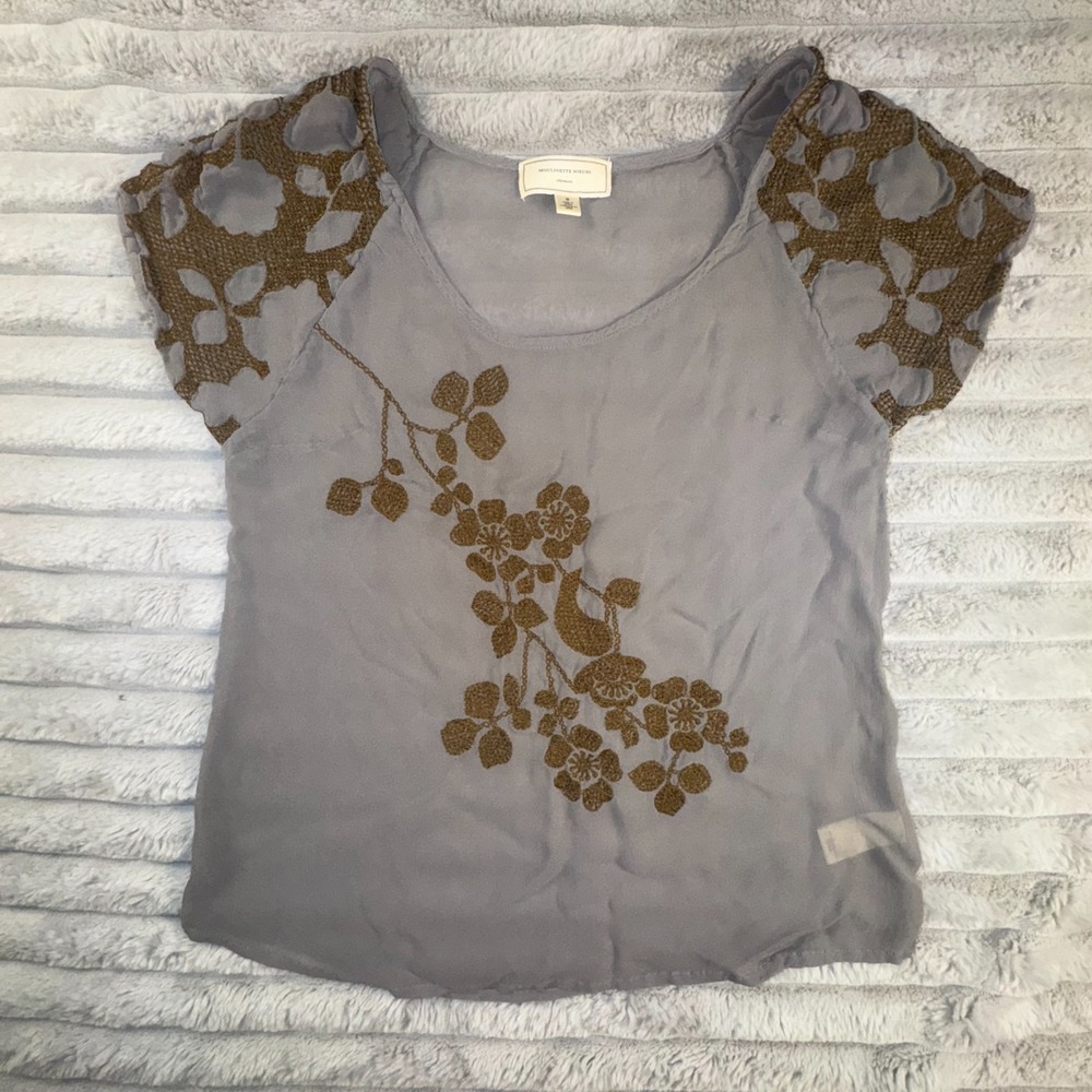 Anthropologie Top Womens 0 Moulinette Soeurs Dogwood Sheer Blouse Gray XS Goblin - Picture 2 of 7
